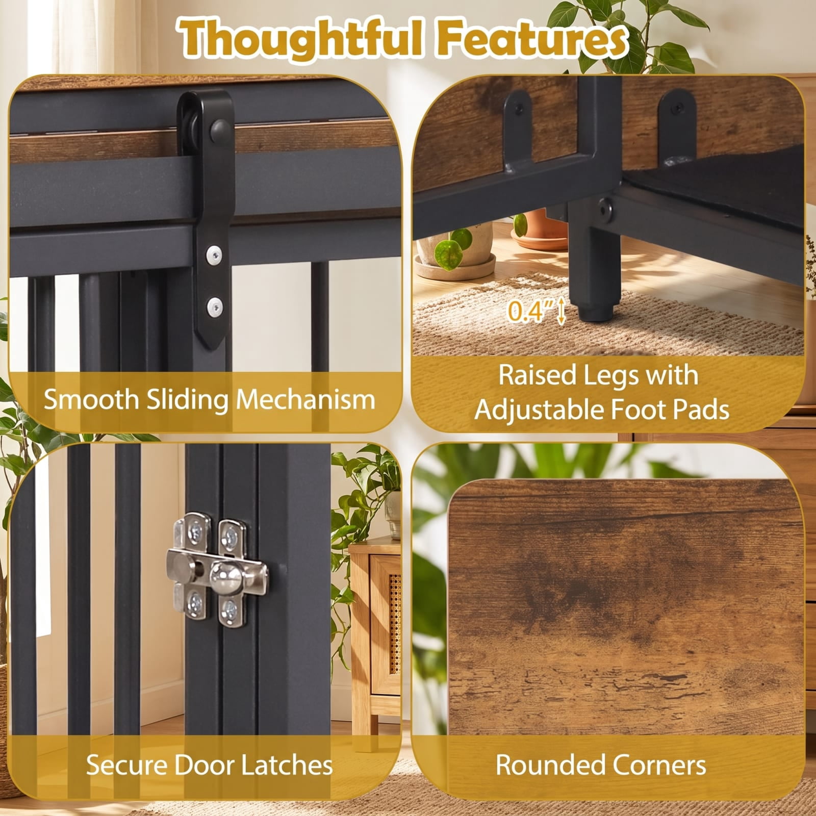 Vebreda 32.5-inch Furniture Style Dog Crate with 2 Doors, Sliding Barn Door and Oxford Mat, Rustic Brown