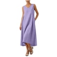 thumbnail image 1 of Vestido Corto para Mujeres Moda de Verano Sólido Cuello en V sin Mangas Bolsillo Plisado Vestido Casual Diario, 1 of 6