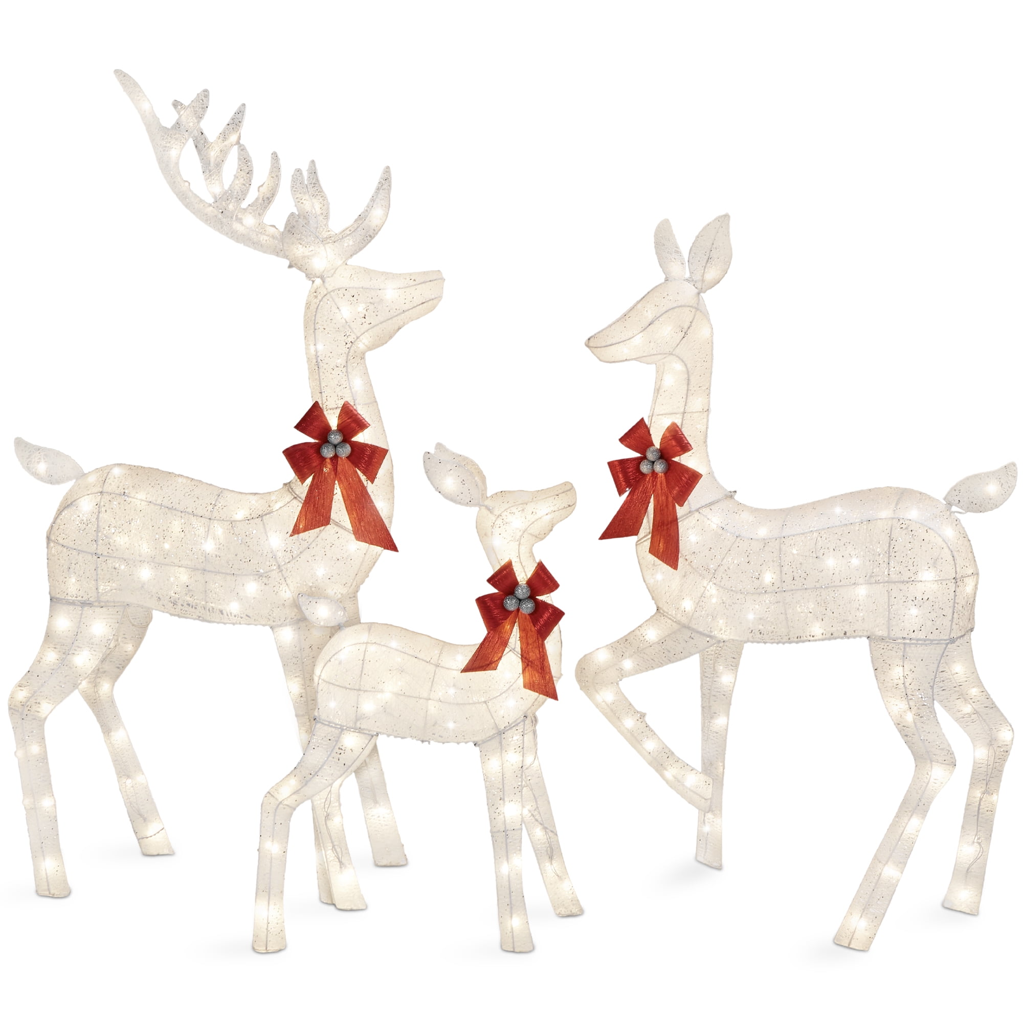 Best Choice Products 3-Piece Lighted Christmas Deer Set Outdoor Yard Decoration w/ 360 LED Lights, Stakes - White