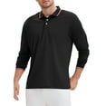 thumbnail image 4 of Men's Classic Regular Fit Solid Color Long Sleeves Business Golf Polo Shirt M Black, 4 of 6