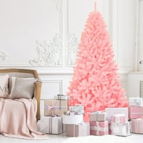 Gymax 7.5ft Pink Artificial Christmas Tree Hinged Spruce Full Tree w/ Metal Stand