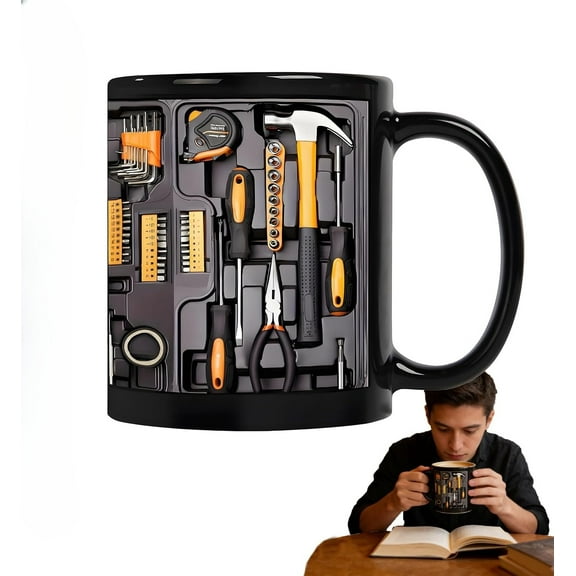 Novelty Red Tool Chest Cup - 11oz Ceramic Mug with 3D-Look Garage Cabinet Design, Unique Handyman & Auto Mechanic Gift for Father's Day