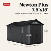 Keter Newton Plus 7.5x15 ft. Durable Resin Outdoor Storage Shed With Heavy Duty Floor and Locking Door, Grey