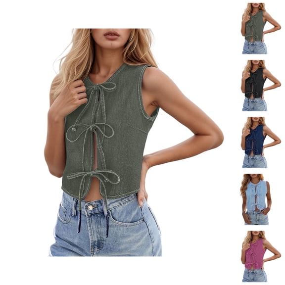 Women's Washed Belted Vest Stylish And Versatile Cardigan Sweaters for Women