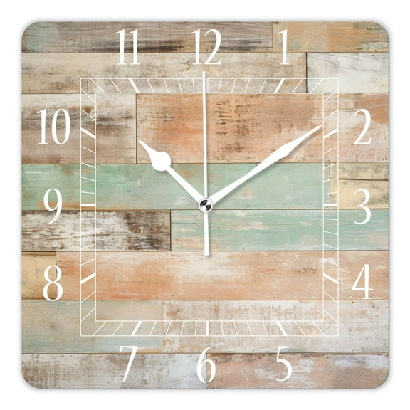 12 Inch Wall Clock Battery Operated Square Clock Decorative for Office, Kitchen, Outdoor, Living Room，Wood Plank Wall Painting