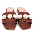 thumbnail image 3 of XYD Womens Fashion Glossy Pearls Square Open Toe Flat Sandals Slip On Mule Slipper Summer Dress Shoes Size 11.5 Sienna Brown, 3 of 4