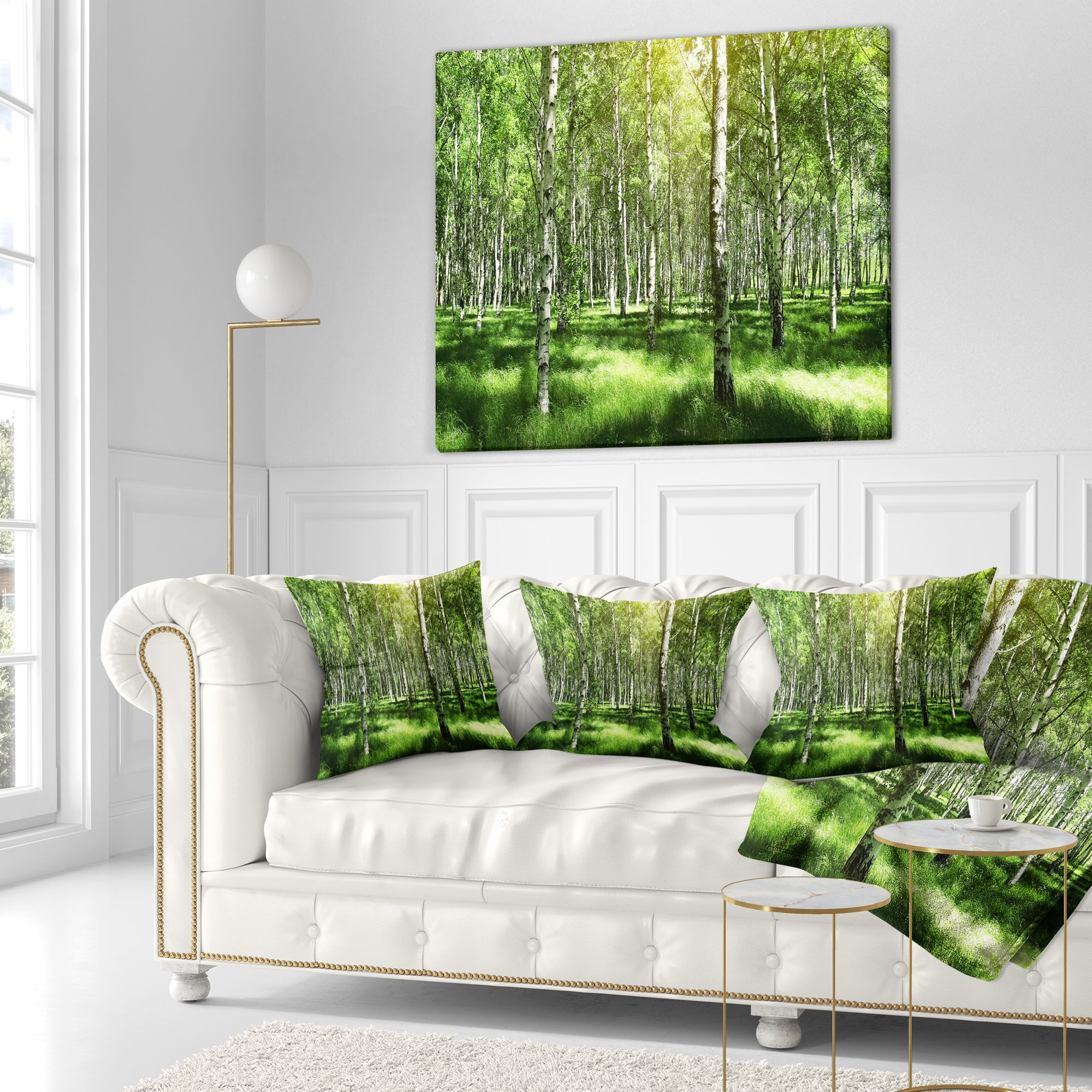 Designart Beautiful Birch Grove - Landscape Printed Throw Pillow - 18x18