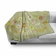 thumbnail image 3 of Yellow Flower Soft Flannel Fleece Throw Blanket, Colorful Meadow with Abstract Dots Playful Vegetation Growth, Cozy Plush for Indoor and Outdoor Use, 60" x 80", Pale Green Yellow, by Ambesonne, 3 of 6