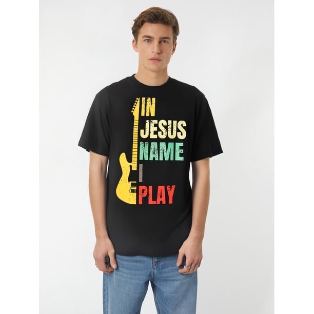 in Jesus Name I Play Guitar Men T-Shirt Tee For Adult, Men, Women, Teen, Teenager, Adolescent, Youth