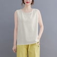 thumbnail image 2 of LangJing Womens Gauze Tank Tops Casual Loose Fit Cotton Linen Shirts Summer Sleeveless Basic Tees Solid Color Crew Neck Tops Beige,XL, 2 of 8