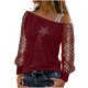 thumbnail image 1 of Lilgiuy - Camiseta con hombros descubiertos para mujer, blusa informal de manga larga transparente con estampado de estrellas y brillantes de diamantes de imitación, 1 of 7