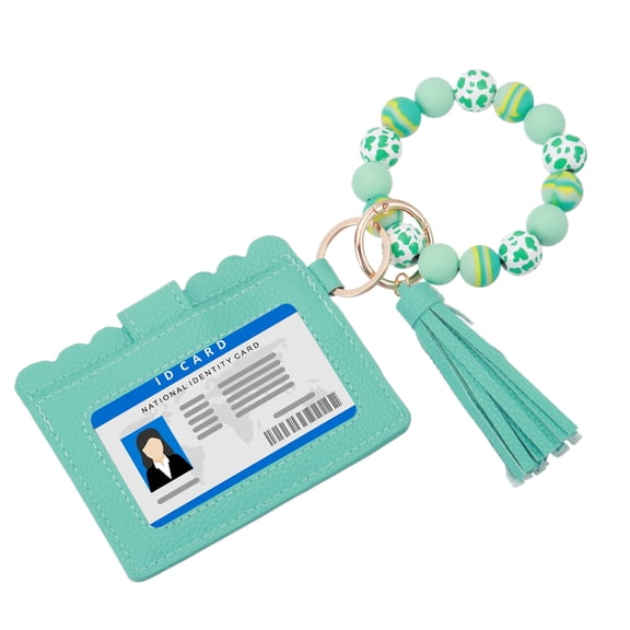Uxcell Wristlet Wallet Silicone Beads Keychain, Tassel Bracelet Key Ring with ID Card Holder, Wrist Purse Bracelet Key Chains for Women Car Accessories - 1 PCS (Blue)