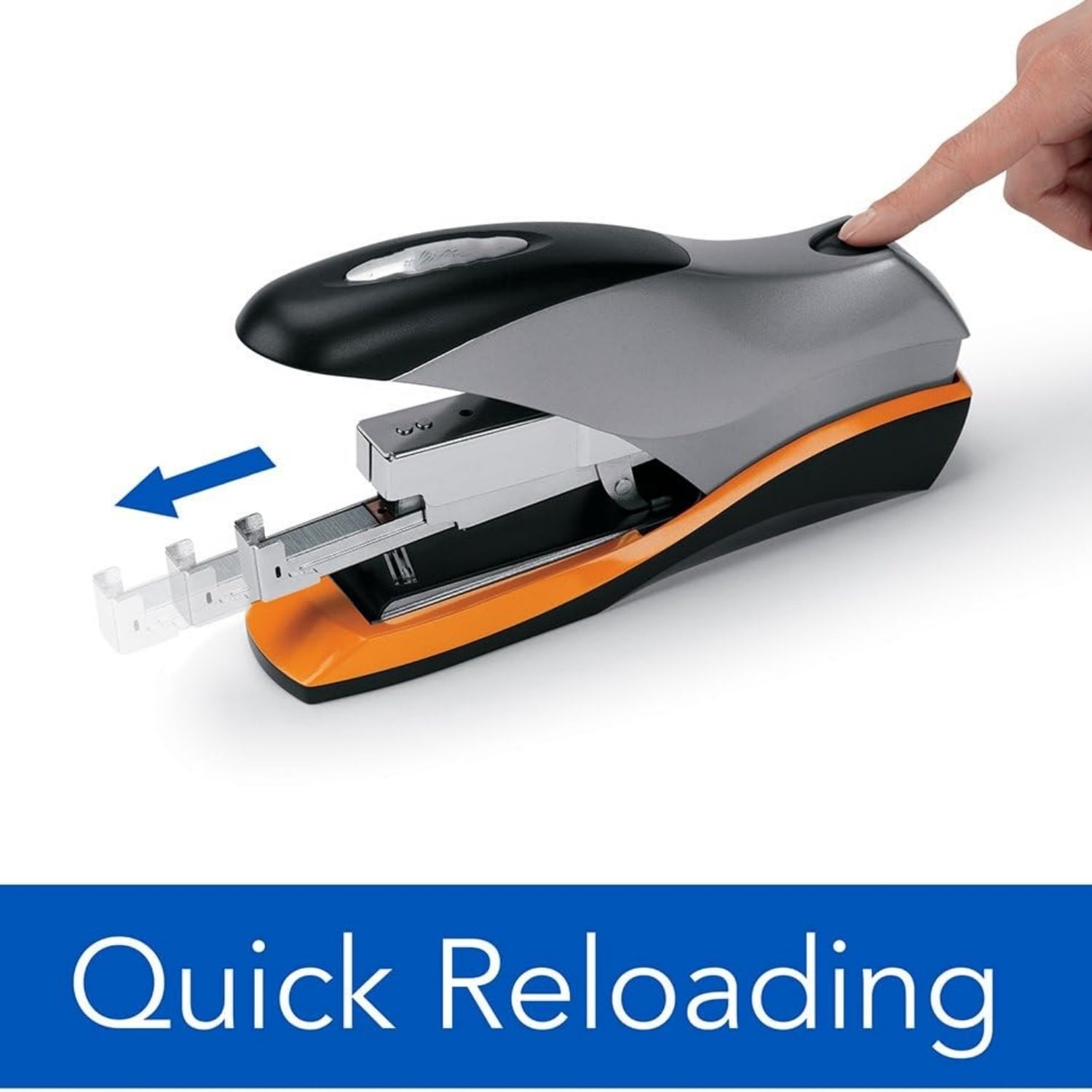 Stapler, 70 Sheet Capacity, Jam Free, Reduced Effort, Soft Grip, Metal, Silver, Black and Orange