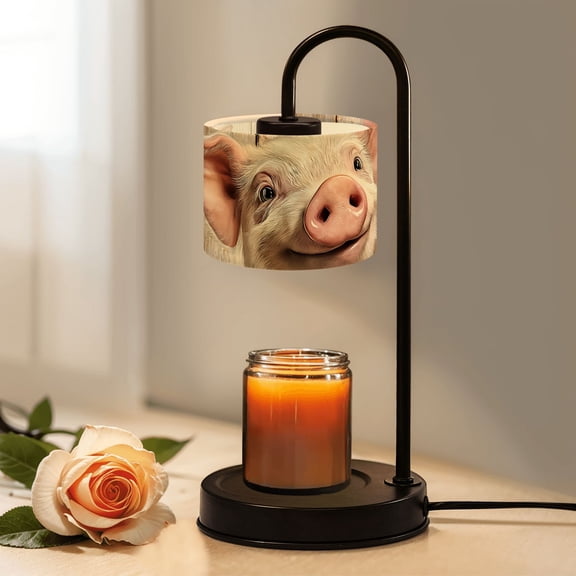 Candle Warmer Lamp with Timer Dimmer Smiling Cute Pig Realistic Details Wooden Rustic Vintage Farmhouse Candle Lamp Warmer for Jar Candle with 4 Bulbs Gifts for Women House Warming Gifts