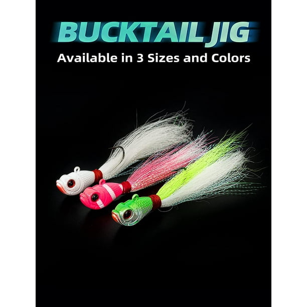 BLUEWING 2pcs Bucktail Jig Lure with High Carbon Steel Hook 2oz Lead Head  Jig Hair Jig Saltwater Freshwater Lures Fluke Lure for Bluefish, Bass