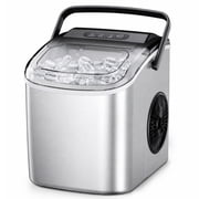 Simzlife Portable Countertop Ice Maker, 26 Lbs/24H, 9 Bullet-Shaped Ice Cubes in 6 Minutes, Self-Cleaning Ice Machine, Stainless Steel