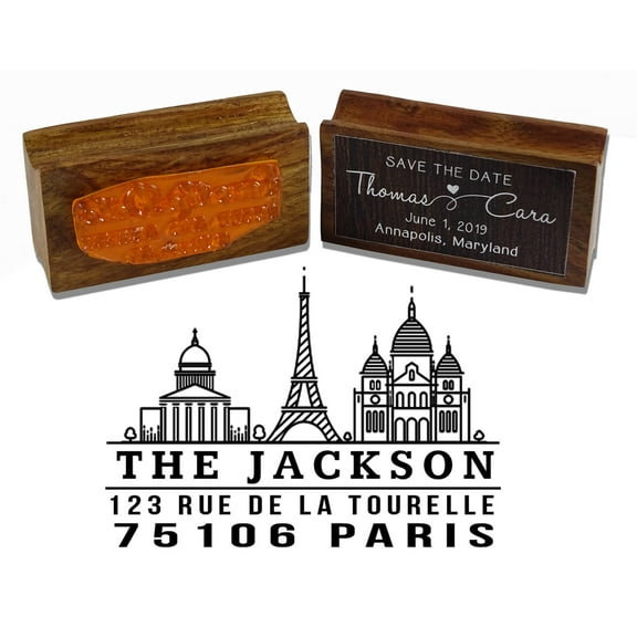 Printtoo Paris Tourist Places Design Custom Address Personalized Wood Mounted Rubber Stamp