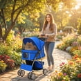thumbnail image 2 of Poussette pour Animaux Chat Chien Roues Voyage Fermeture Éclair Entrée Chariot Pliable Bleu, 2 of 9