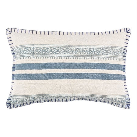 2 Pack Surya Lola LL-006 14 Hx22 W Lumbar Cotton Pillow Cover in Navy/Cream/Pale Blue