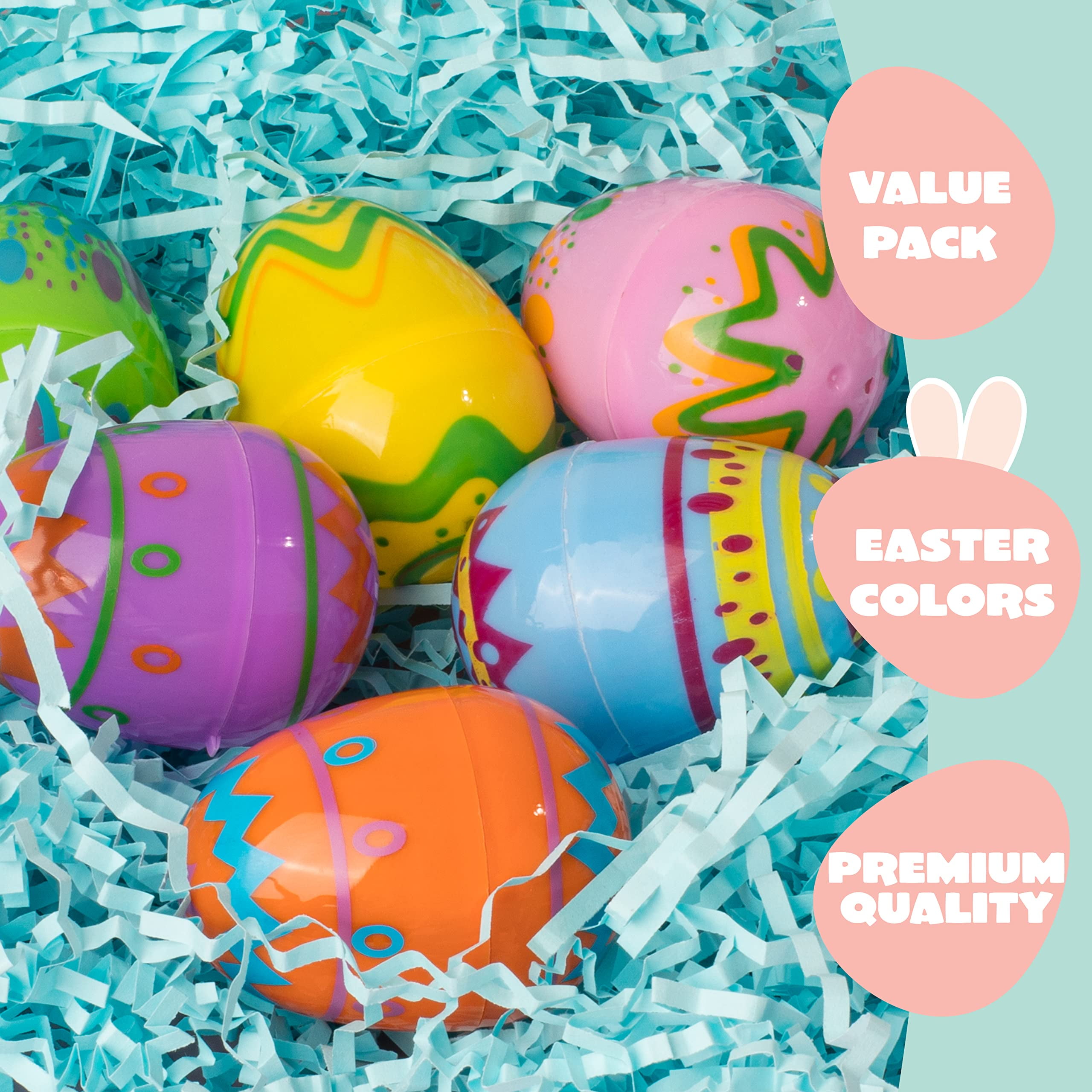 Joyfy 24 Pcs 2.3" Printed Easter Eggs, Empty Easter Eggs Fillable, Colorful Plastic Eggs Bulks for Easter Hunt, Party Favor, Basket Stuffers Filler, Classroom Prize Supplies
