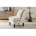 thumbnail image 2 of Velvet Upholstered Accent Chair with Pillow and Solid Wood Legs, Side Chair with Cream Piping and Padded Cushion, Single Sofa Couch with Anti-skip Footpads for Living Room, Bedroom and Balcony,Cream, 2 of 9