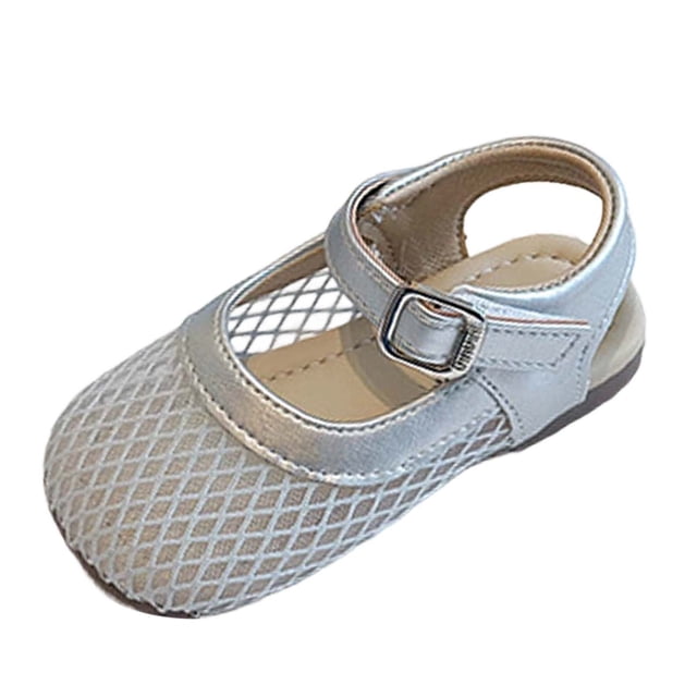 FYEGRE Ballerines Mary Jane en Maille Respirante pour Filles, Chaussures Décontractées pour Enfants avec Bride à Boucle Ajustable, Été pour Usage Quotidien, Marche et Activités de Plein Air Argent 18-24 Mois