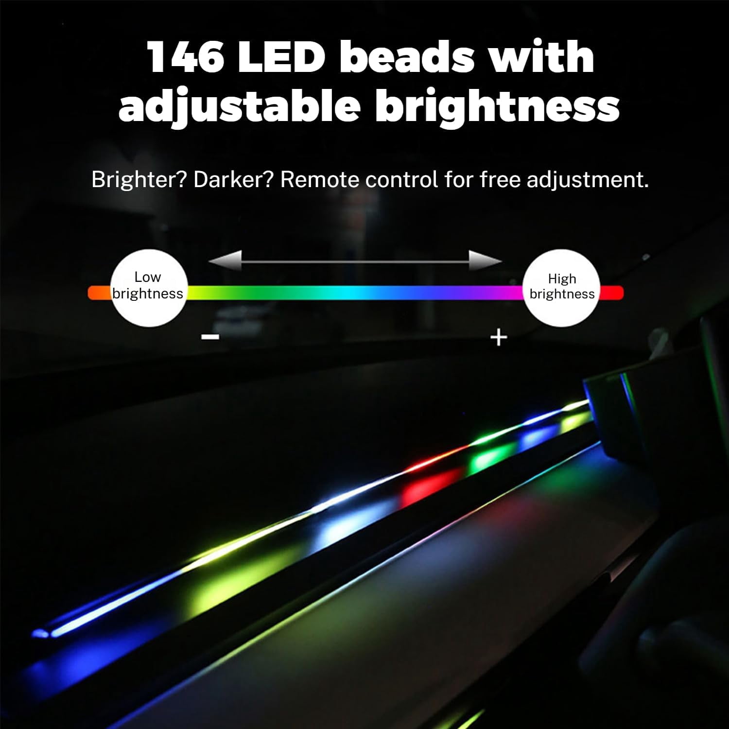 Road Glow Interior Lights, RoadGlow Interior Lights - Universal for All Vehicles/Customizable Colors/Remote Control/Music Sync/App Control, Road Glow LED Lights Interior (43.3 in * 1)