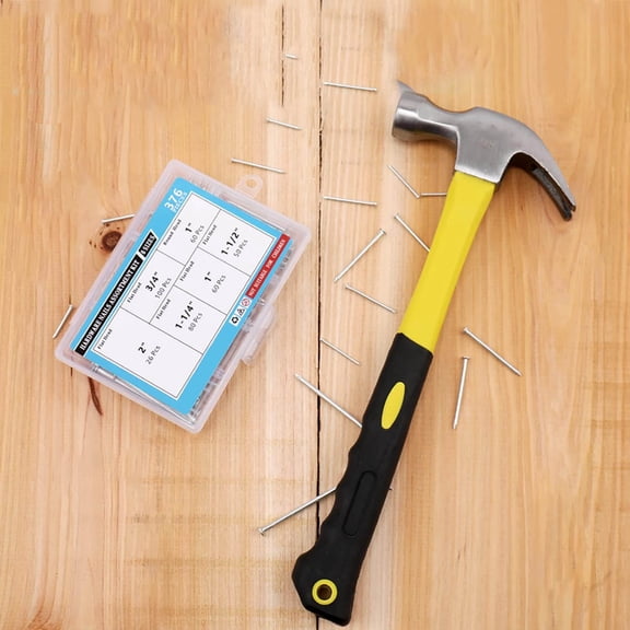Hardware Assortment Kit with Nails and Claw Hammer for Hanging Pictures, Finishing, Wood