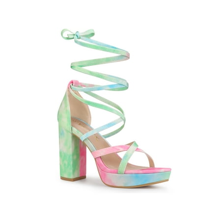 

Allegra K Women s Tie Dye High Heel Sandal Platform Block Heel Prom Sandals