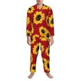 thumbnail image 3 of Salouo Sunflowers On Red Print Button-Front Long Sleeve Pajama Set for Men, Soft 2Pjs Men's Long Sleeve Sleepwear-X-Large, 3 of 7