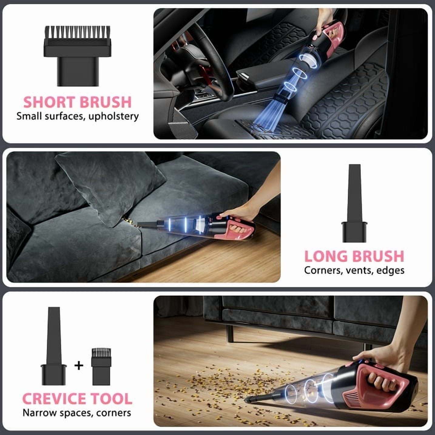 NEXPOW Cordless Handheld Vacuum Pink, 10000Pa Car Vacuum Cleaner, 50Min Runtime 7800mAh, LED Light & Charger, Lightweight 1.9lb for Home Car Pet Hair