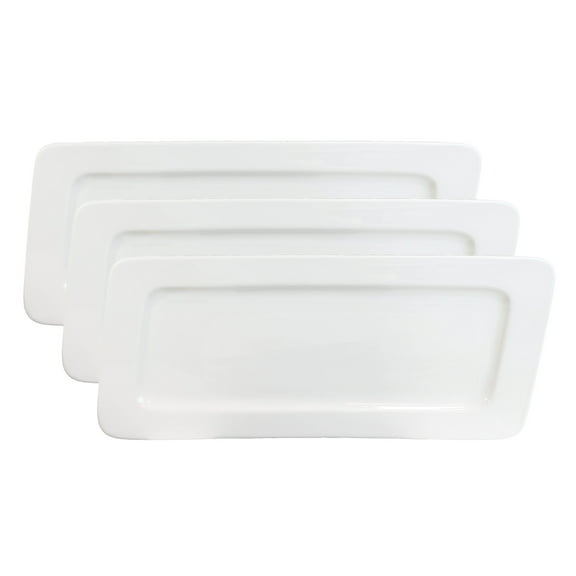 Set Of 3 Contemporary Rhomboid White Porcelain Serving Platter Plate Dish 15"L