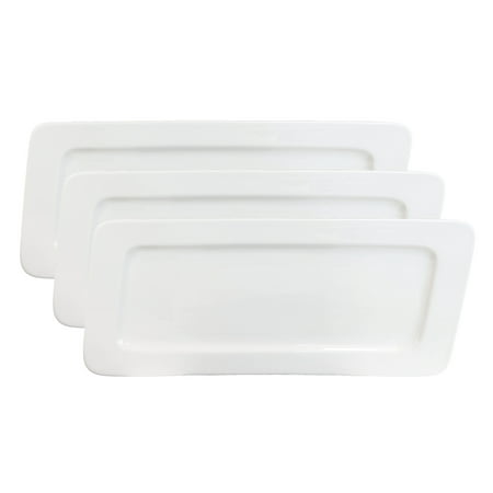 

Set Of 3 Contemporary Rhomboid White Porcelain Serving Platter Plate Dish 15 L