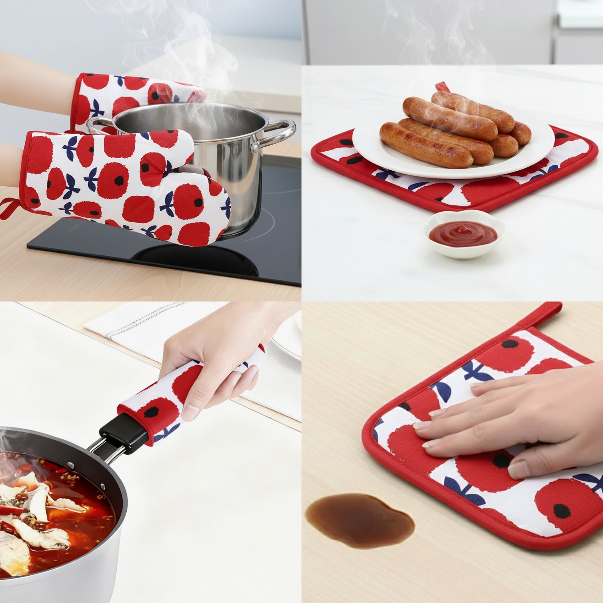 Unique Bargains Pot Holders Kitchen Oven Gloves Red 11x7.1inch