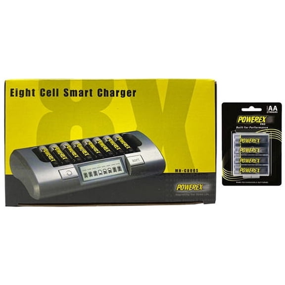 Powerex MH-C800S Eight Slot Smart Charger & 8 AA NiMH Powerex PRO Rechargeable Batteries (2700 mAh) with Battery Case