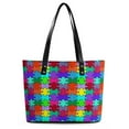 thumbnail image 2 of Colorful Puzzle Piece Woman Leather Handbags Large Tote Bag Fashion Portable Handbags With Zipper, 2 of 7