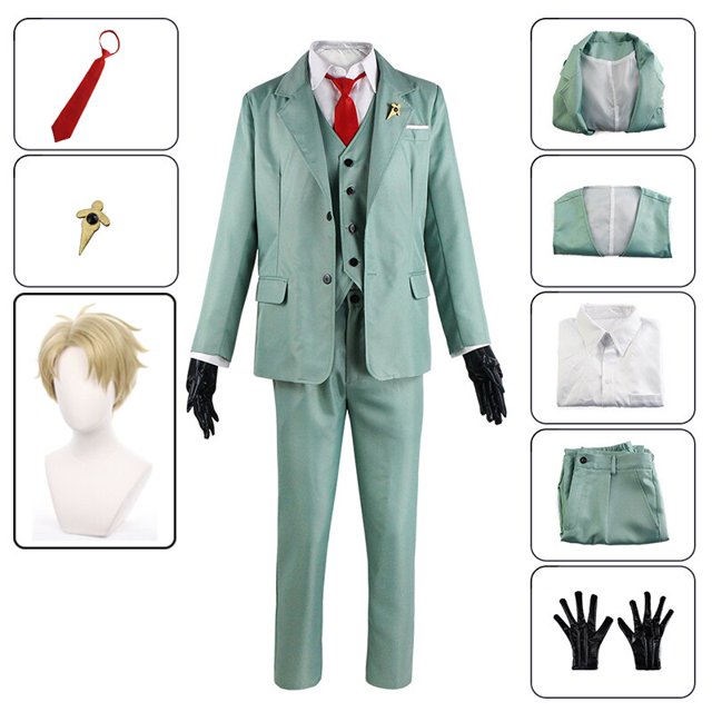 Disfraz de Anime Spy X Family Loid Forger, traje verde claro, peluca rubia, sombrero, traje Crepúsculo, camisa, corbata, ropa para hombre, HalloweenM Gao Jinjia LED
