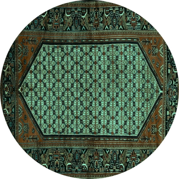 Ahgly Company Indoor Round Persian Turquoise Blue Traditional Area Rugs, 5' Round