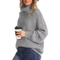 thumbnail image 6 of Women Turtleneck Sweater Solid Color Long Sleeve Pullover Tops Knitwear for Fall Warm Streetwear, 6 of 8
