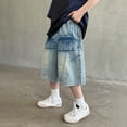 thumbnail image 2 of RMGVDSD Boys Denim Shorts Elastic Waist Wide Leg Casual Loose Denim Shorts Comfortable Boy Baggy Jorts Kids Trendy Summer Jean Shorts for 4-5 Years, 2 of 9