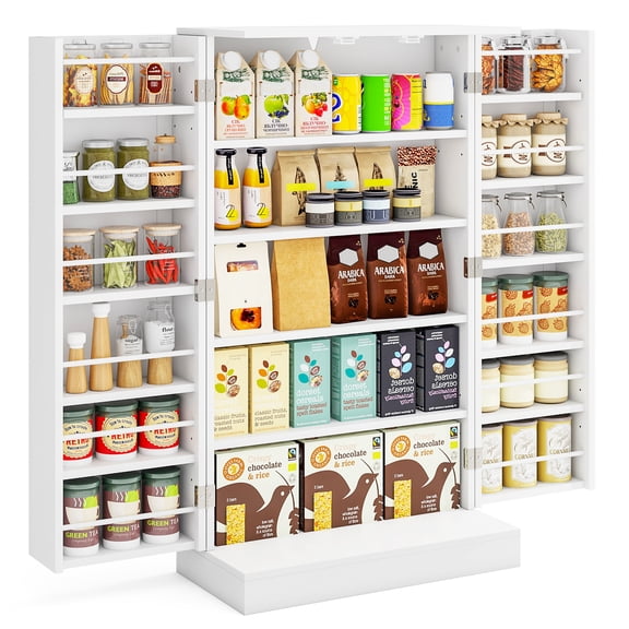 Giantex 2-Door Pantry Storage Cabinet w/ 6 Adjustable Shelves, Space-Saving Cupboard for Dining Room, Living Room & Entryway