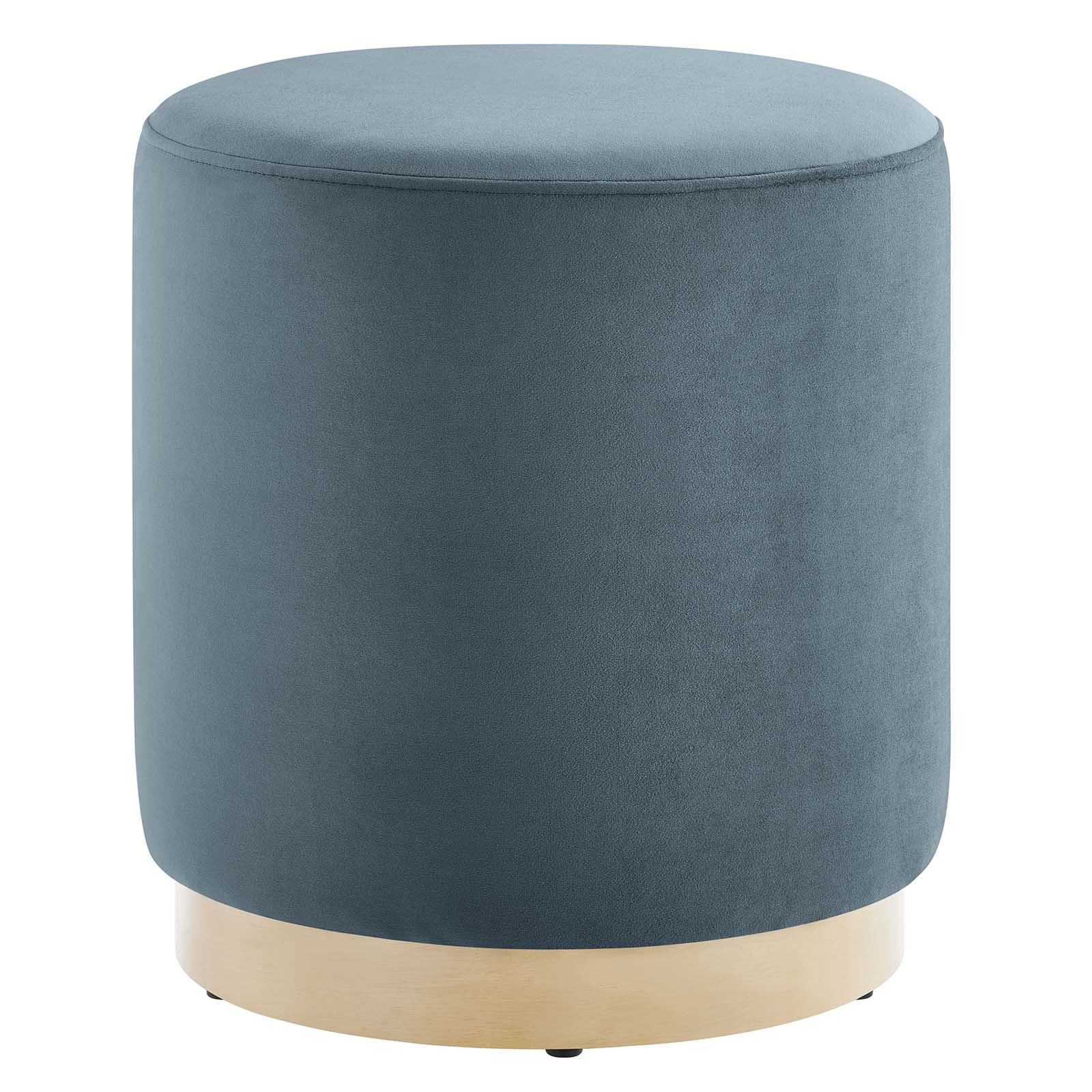 Tilden 16" Round Performance Velvet Upholstered Ottoman in Cadet Blue Natural