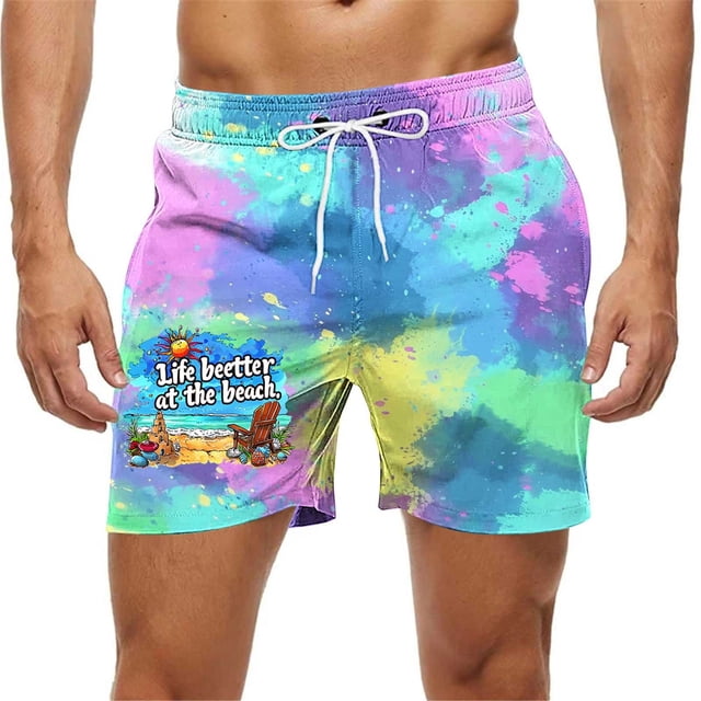 Kakii Men's Swim Trunks Hawaiian Bathing Mesh Lining Suit Swimsuits Beach Shorts with Pockets