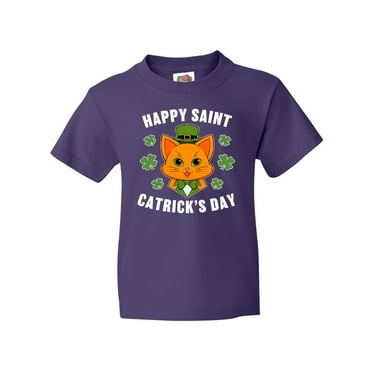 Inktastic St. Patrick's Day Happy Saint Catrick's Day with Orange Cat Youth T-Shirt