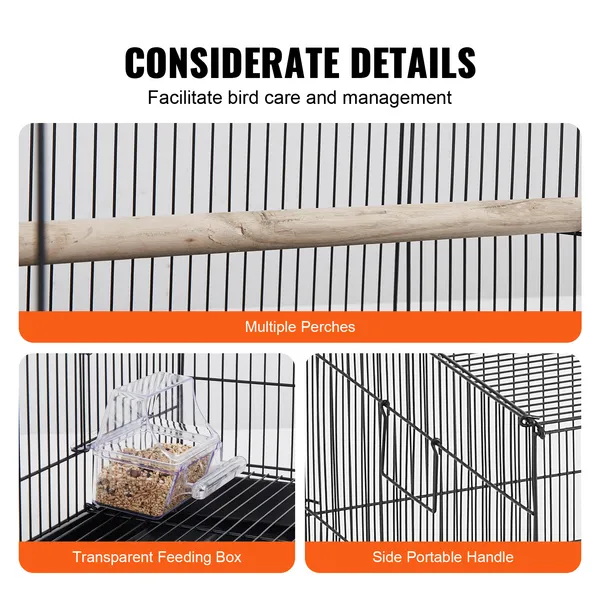 30 Inch Large Metal Bird Cage for Parakeets, Cockatiels, Lovebirds, and Canaries with Rolling Stand and Removable Tray