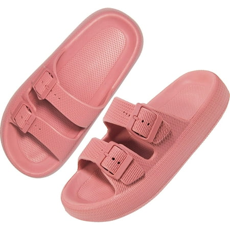 

I FAMURAY Women Men Pillow Sandals Thick Sole Adjustable Buckles EVA Cloud Slides Slippers