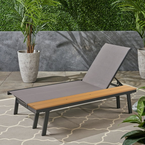 Noble House Waterloo Outdoor Mesh/luminum Lounge with Side Table Gray