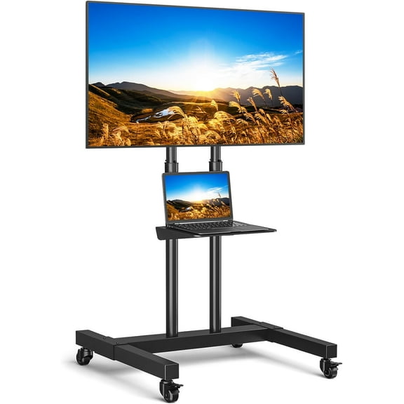 Mobile TV Cart Rolling TV Stand for 32-83 Inch Screens up to 110lbs, Portable TV Stand on Wheels with Height Adjustable Shelf, Outdoor TV Stands Mount for Home Office MAX VESA 600x400mm, Black