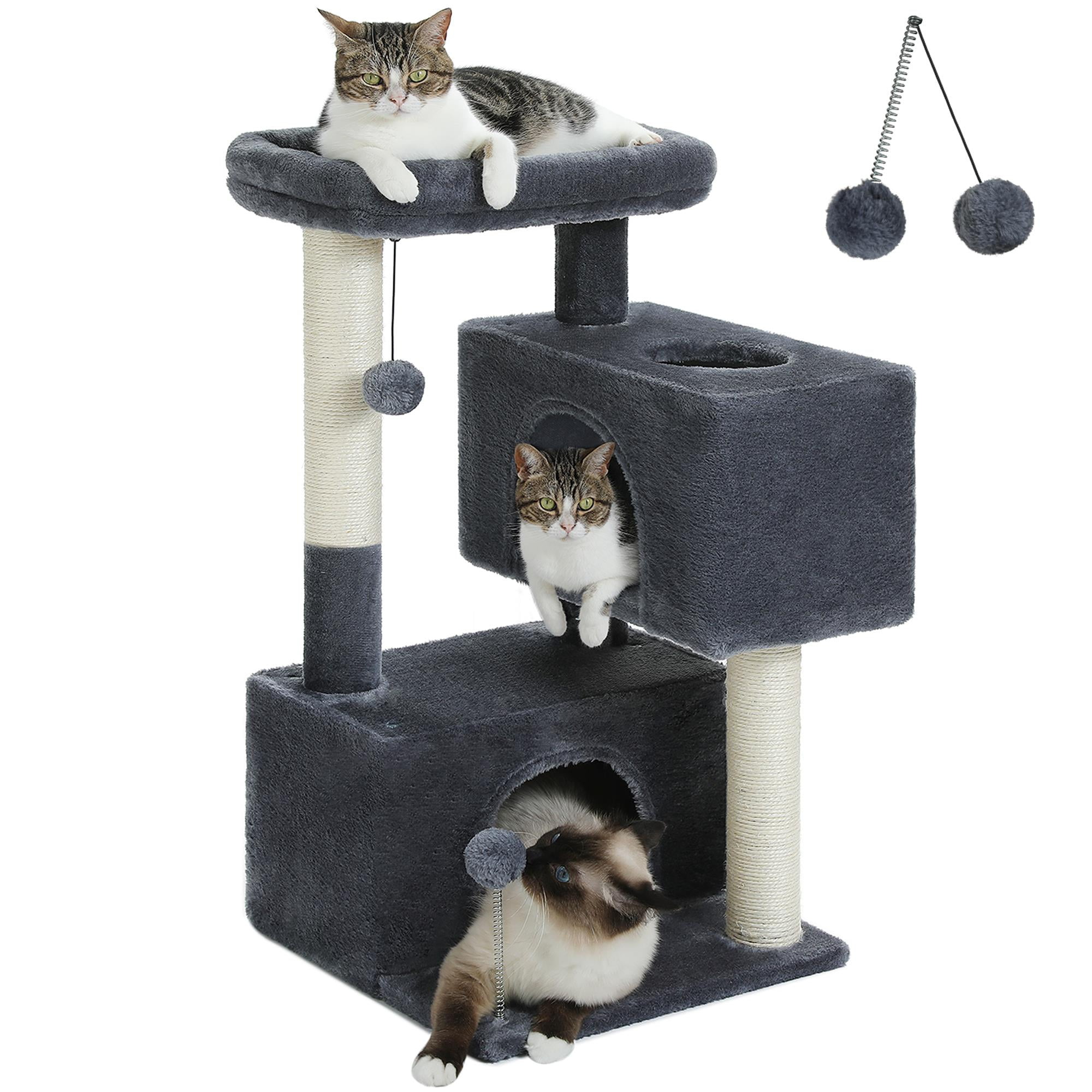 Pefilos 31" Multi-Level Cat Tree Tower, Cute Sisal Play House Climber Activity Centre Furniture with Scratching Posts Hammock Dangling Ball, Dark Gray Pefilos 31" Multi-Level Cat Tree Tower, Cute Sisal Play House Climber Activity Centre Furniture with Scratching Posts Hammock Dangling Ball, Dark Gray