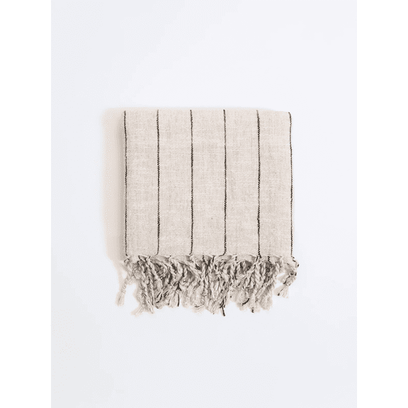 Light Beach Towel, Lightweight Striped Picnic Throw, Beige Bronze Cotton Linen Turkish Towel